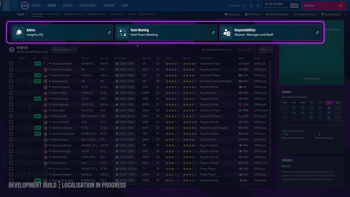 Football Manager 27 squad screen